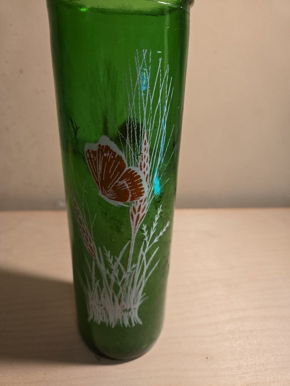Vintage 70's green butterfly glass Pillar Candle Holder
